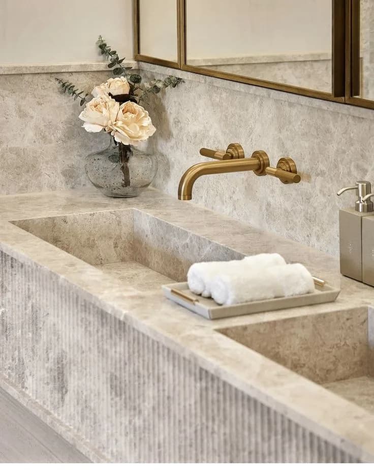 Fluted quartz vanity finish detail for bathroom selections in Toronto