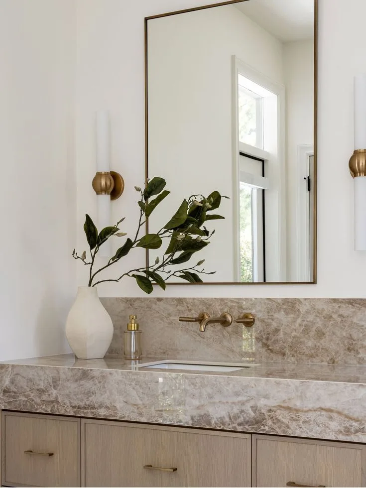 Marble vanity detail prepared for bathroom renovation in Toronto
