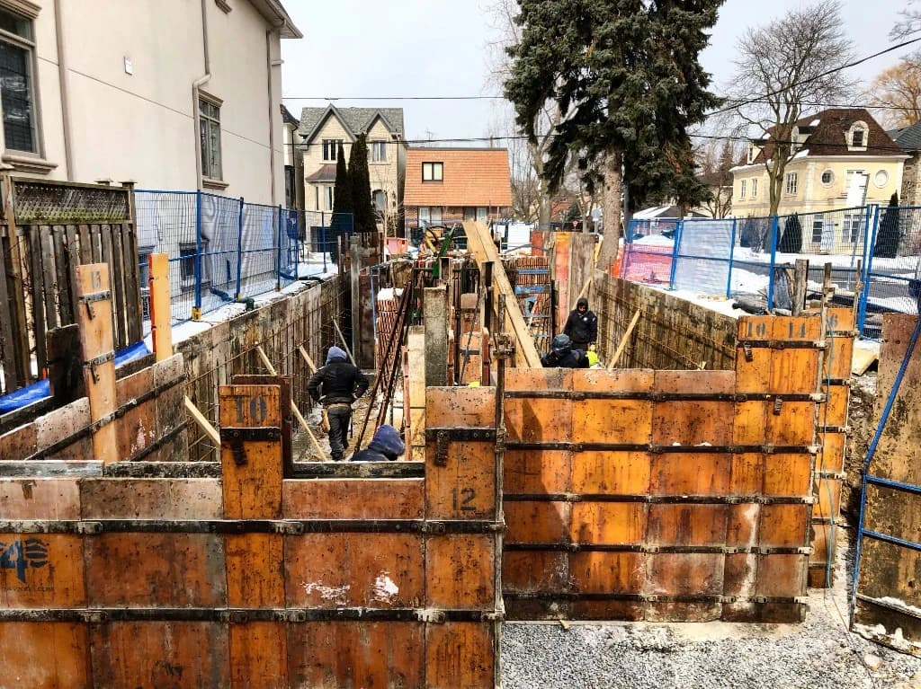 Foundation formwork and excavation for a custom build or addition in Toronto