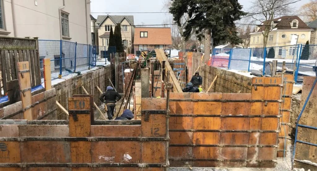 Foundation construction for a custom home in Toronto