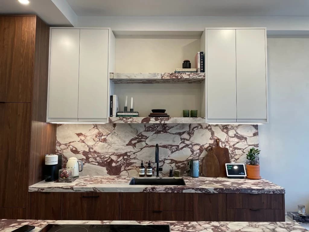 Modern kitchen renovation with marble countertops in Toronto