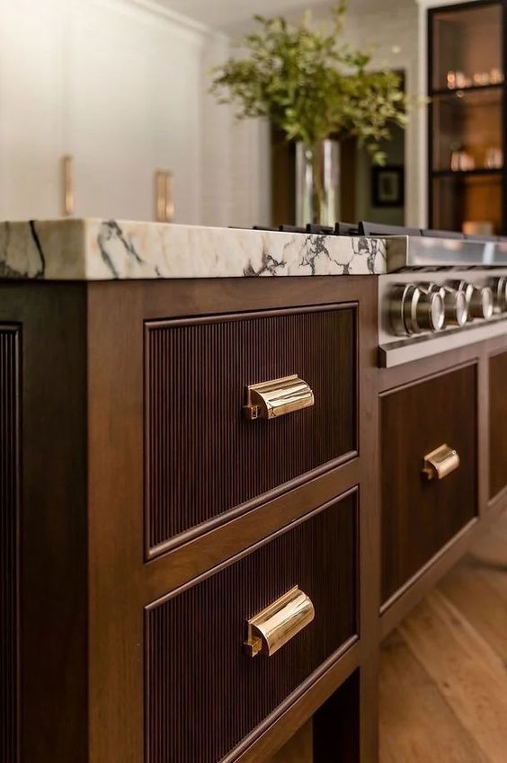 Luxury kitchen with marble countertop and brass hardware in Forest Hill, Toronto