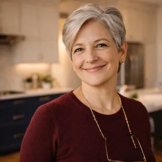Linda T. in her kitchen with two-tone cabinetry in Casa Loma, Toronto
