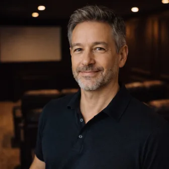 Mark L. in his home theatre basement in Rosedale, Toronto