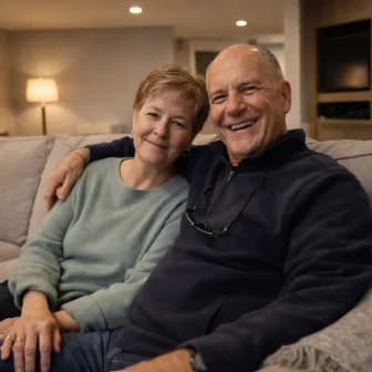 Patricia and Alan K. in their finished basement in Leaside, Toronto