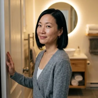 R. C. at ensuite bathroom entrance in Leaside, Toronto