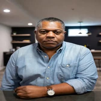 Robert C. in his finished basement in Bedford Park, Toronto